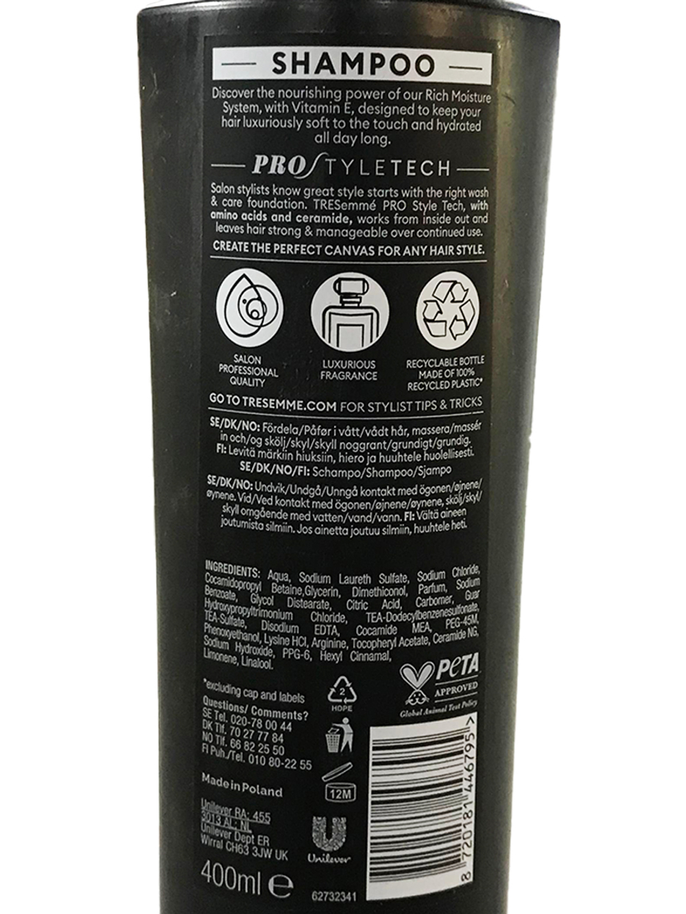 Шампунь профессионального качества TRESemme Rich Moisture - 400 мл., для сухих и поврежденных волос подходит для ежедневного мытья