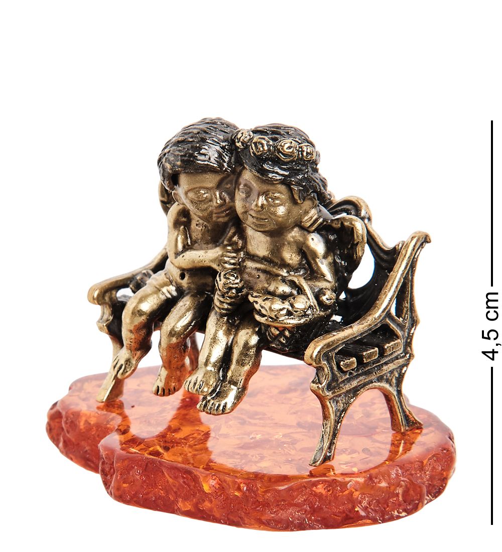 Народные промыслы AM-1608 Фигурка «Ангелочки с корзинкой цветов» (латунь, янтарь)