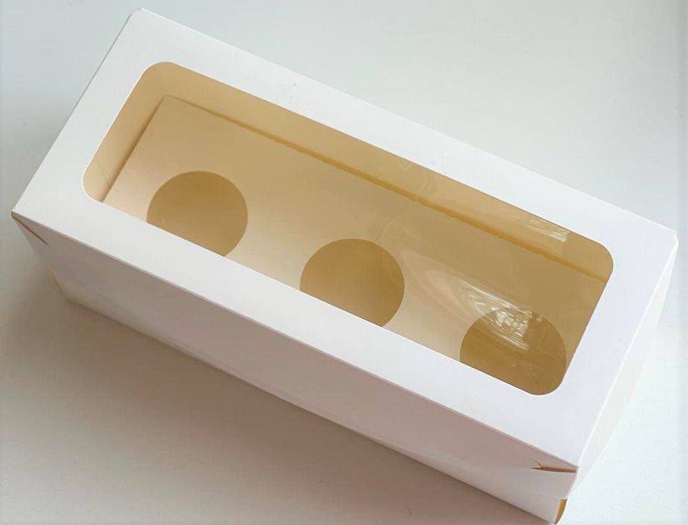 Коробка под капкейки с прямоугольным окошком 240*100*100 мм (3) (белая)