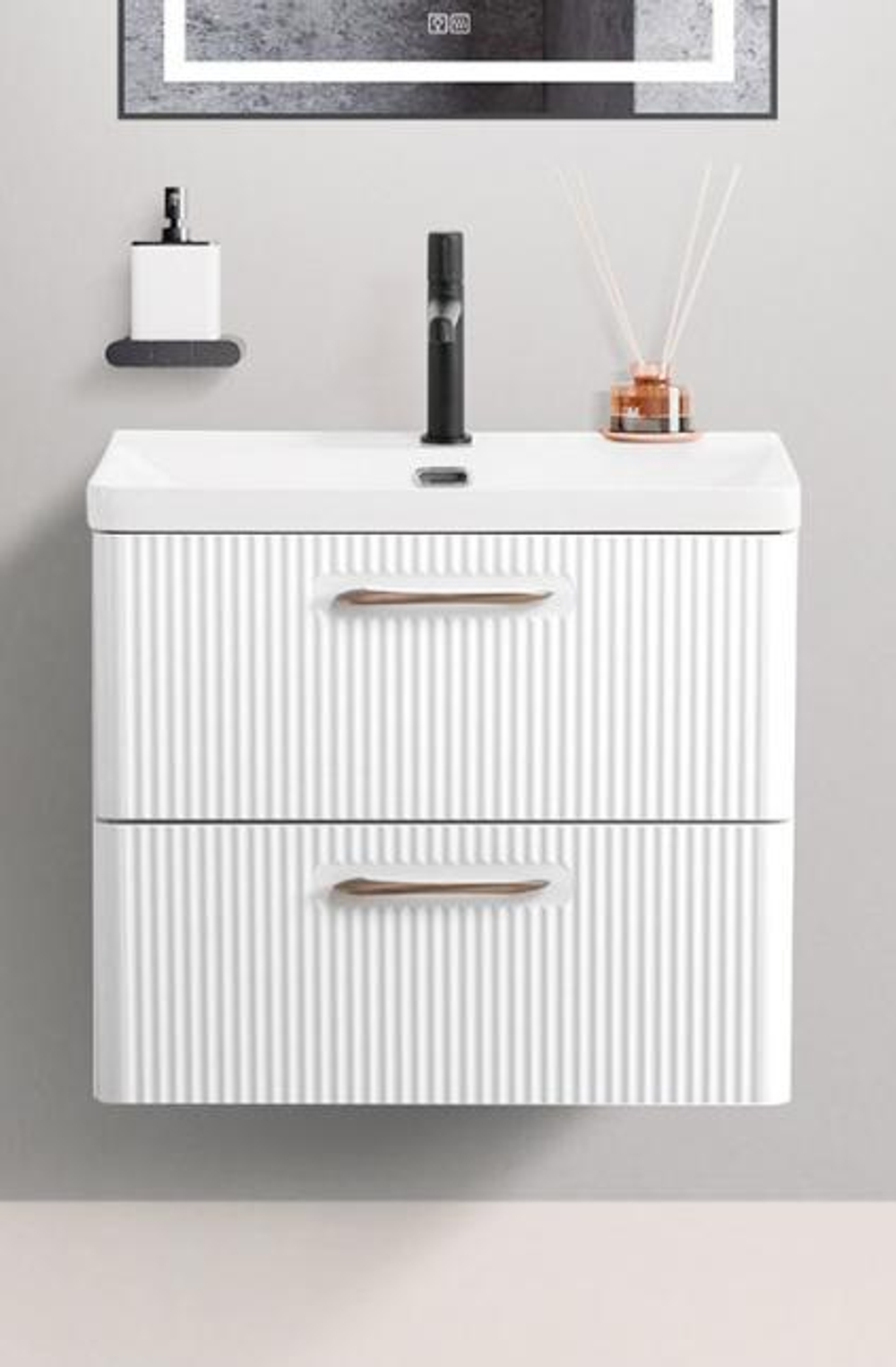 Подвесная тумба с раковиной Belbagno DUE 60 см., Bianco Lucido, DUE-600-2C-SO-BL-P + BB-8076-3-60