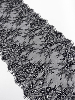 Кружево шантильи черное неэластичное ширина 22 см купон 2.9 м