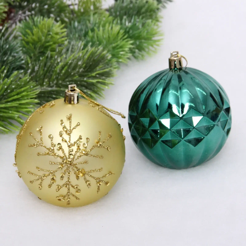 Новогодние шары «Волшебный бал» 8 см (набор 6 шт), Изумруд/Золото