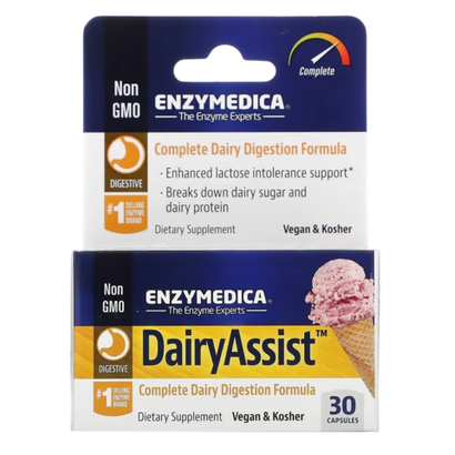 Enzymedica Dairy Assist 30 capsules , Усвоение лактозы и молочного белка