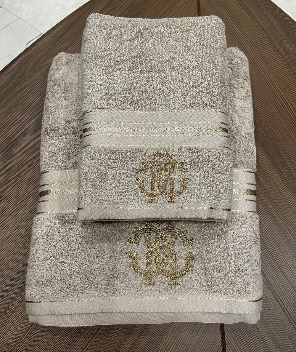 Набор из трех хлопковых полотенец со стразами Roberto Cavalli