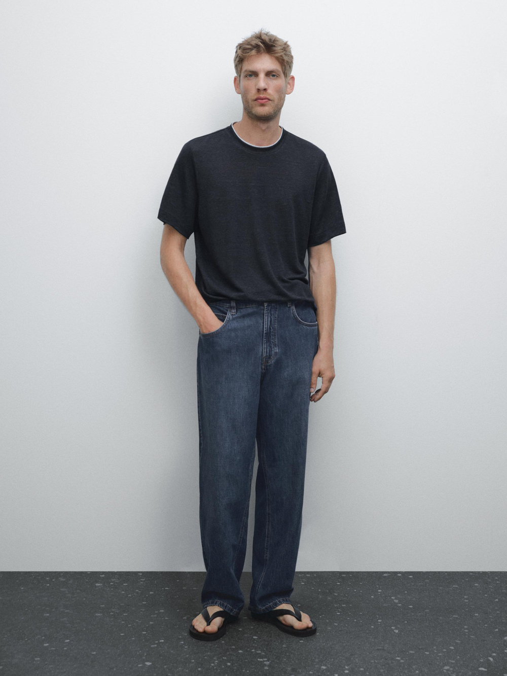 Massimo Dutti Футболка из контрастной трикотажной ткани, темно-синий