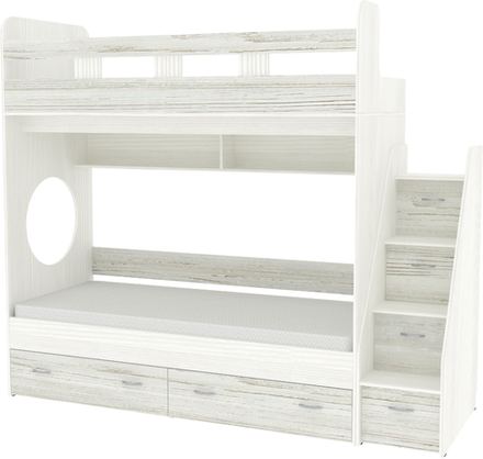 Двухъярусная кровать КарИВи Юниор 1 80х190 Белое Дерево Винтерберг