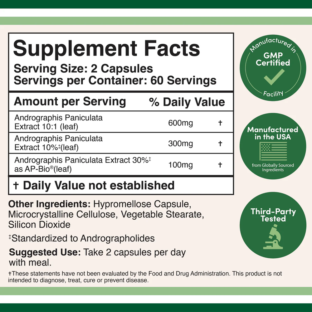 Double Wood Supplements - Andrographis - 120 x 500 mg capsules
