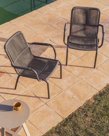 Уличное кресло Salis из графитового алюминия и темно-серой веревки