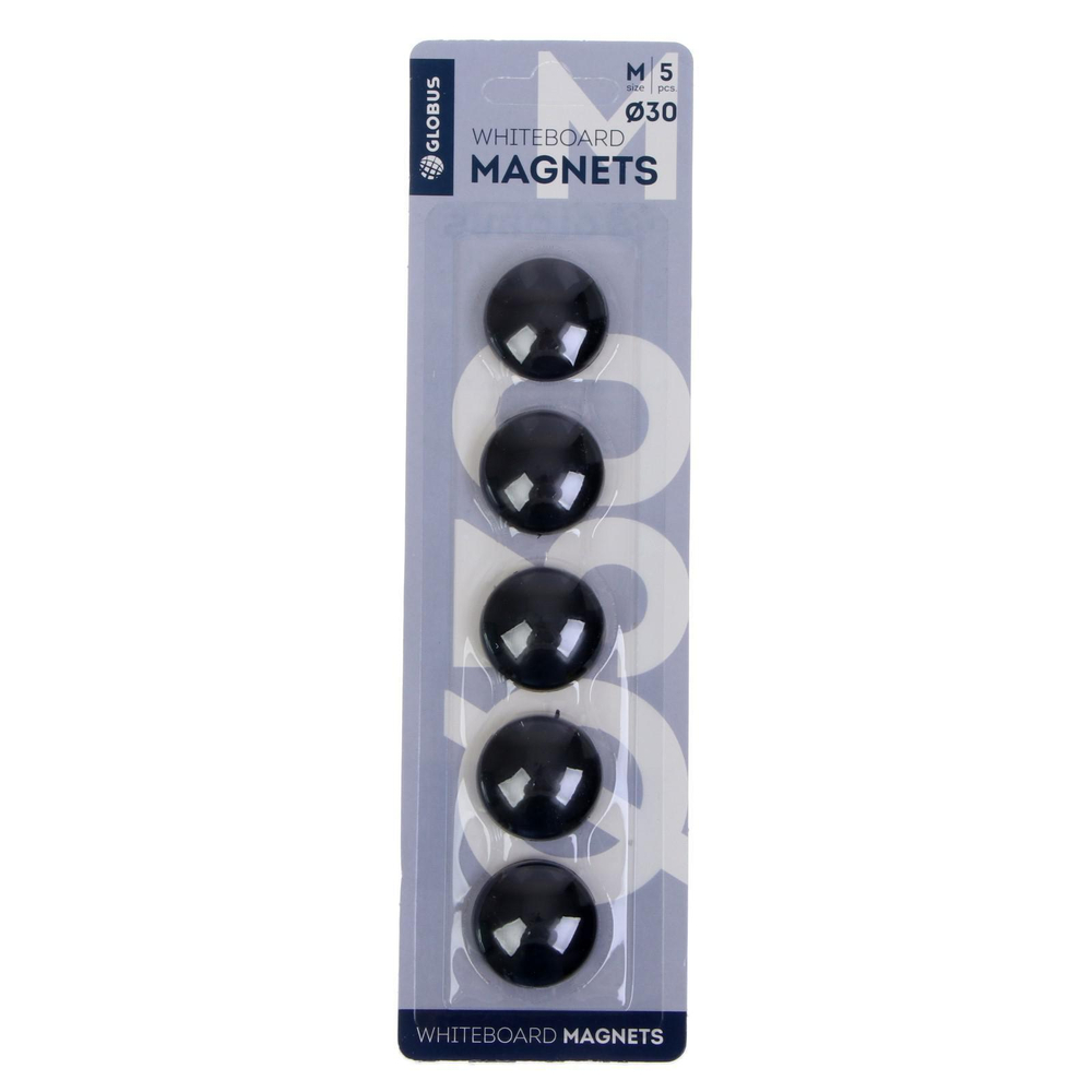 GLOBUS Магниты для досок в блистере, черные, 30 мм, 5 штук