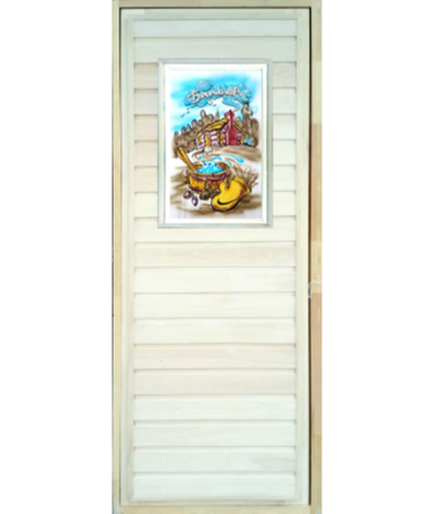 Дверь глухая с панно 2D "Банька, дымок"