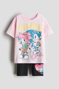 H&M Комплект из футболки и шорт, светло-розовый