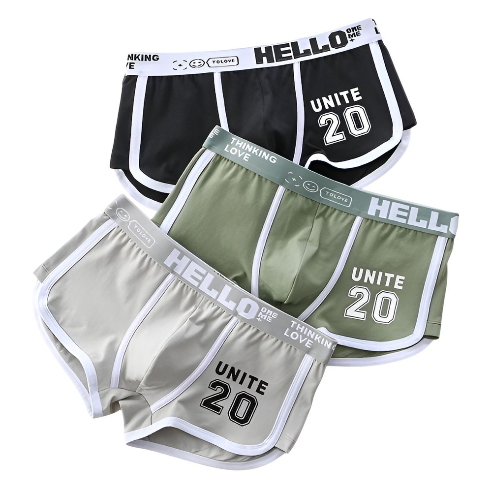 Набор из трех мужских трусов-боксеров с принтом на резинке (Размер: L) (Цвет: разноцветный)