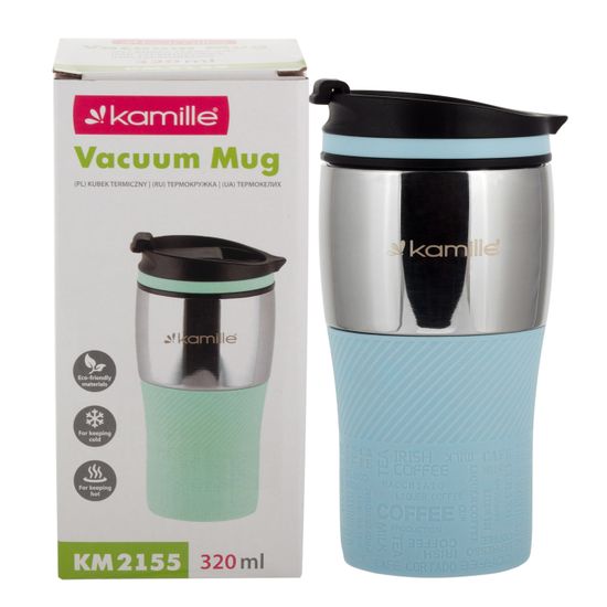 Термокружка 320 мл. из нержавеющей стали Kamille KM 2155 с TPR накладкой
