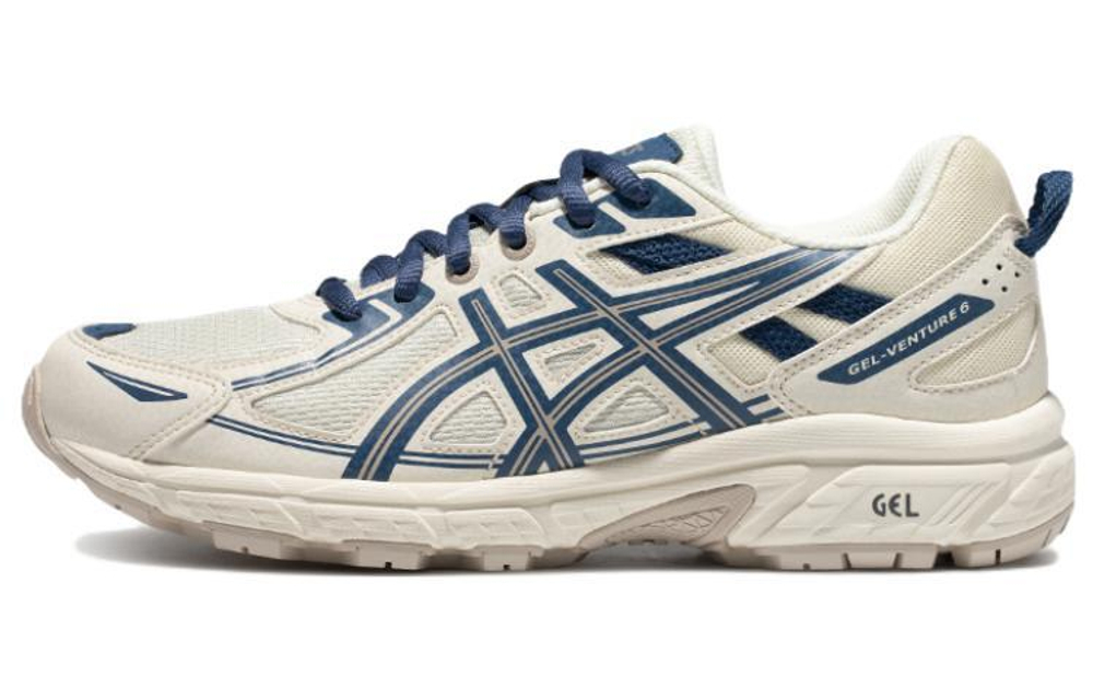 Asics Gel-Venture 6 comfortable and fashionable functional wind fabric synthetic leather shock absorption, non-slip, wear-resistant, breathable, low-cut casual running shoes women's white and blue