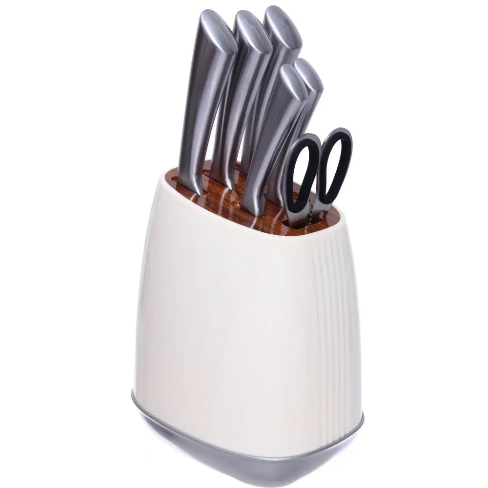 Набор ножей «SHEF» 7предметов (5ножей+ножницы+подставка),бежевый