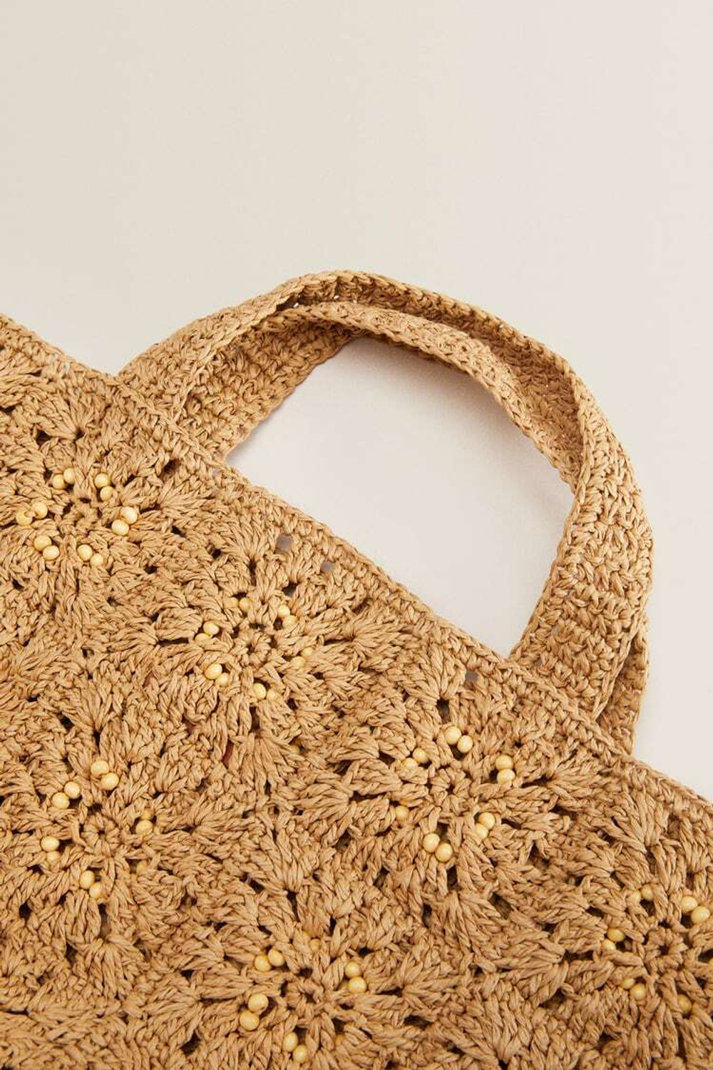 ZARA HOME БУМАЖНАЯ СУМКА-ТОУТ ИЗ БИСЕРА,  СВЕТЛО-БЕЖЕВЫЙ