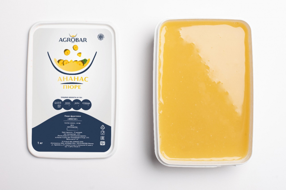 ПЮРЕ АГРОБАР из ананаса 9% сахара Россия, 1 кг