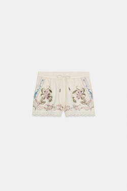 ZARA ШОРТЫ ИЗ ЛЬНА С ВЫШИВКОЙ — ZW COLLECTION, ЭКРЮ