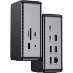 USB-Хаб LYAMBDA (USB-C) с внешним питанием (LIN-07) Подключение: съёмный кабель USB-C. Порты: USB-C (PD 3.0 100 Вт), USB-C, 3 USB-A 3.2 Gen 1, microSD, SD, HDMI 2.1 (до 8K 30 Гц), HDMI 2.0 (до 4K 60 Гц), Gigabit Ethernet, разъём 3,5 мм