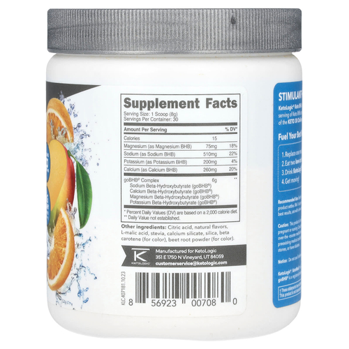 KetoLogic, Keto BHB, апельсин и манго, 249 г (8,9 унции)