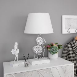 Настольная лампа Monstera Deliciosa (Монстера) Айс Античное серебро с абажуром Сити Белый