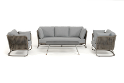 "Багамы" лаунж-зона 5-местная плетеная из роупа (веревки), каркас алюминиевый бежево-серый, роуп серо-коричневый