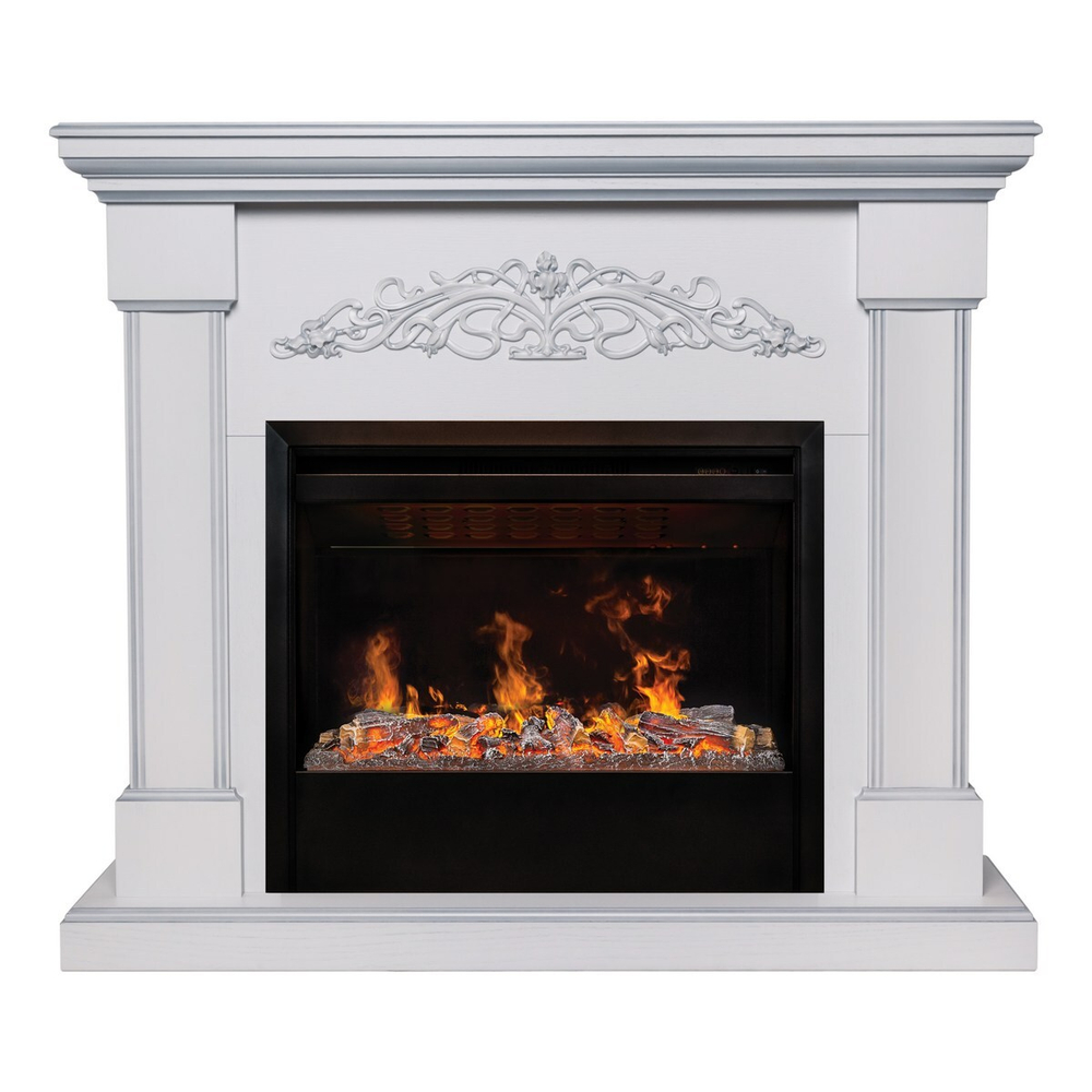 Электрокамин RealFlame Ofelia 26 WT дуб белый с серебряной патиной с очагом Helios 26 SBG