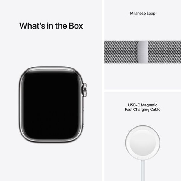 Умные часы Apple Watch Series 7 GPS + Cellular 41mm Stainless Steel with Silver Milanese Loop, миланская петля, серебристый (MKHF3, MKHX3)
