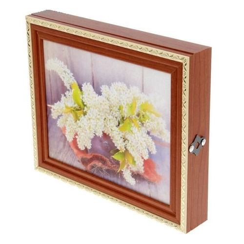 Ключница-шкафчик настенная "Белая сирень", орех