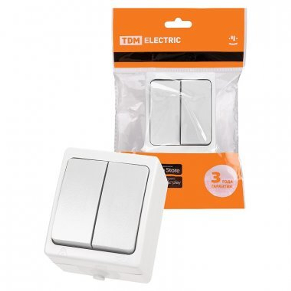 Выключатель 2-кл. открытой установки IP54 10А белый "Вуокса" TDM SQ1803-1002