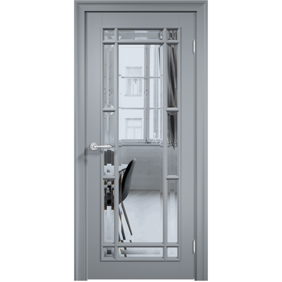 Фото межкомнатной двери эмаль Дверцов Брессо 4 цвет серый RAL 7047 остеклённая