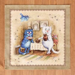 НАБОР САЛФЕТОК ИЗ 2-Х ШТ "СИНИЕ КОТЫ. ЛЮБОВЬ МОЯ",40Х40СМ, 100% ХЛОПОК,ТВИЛ, БЕЖ