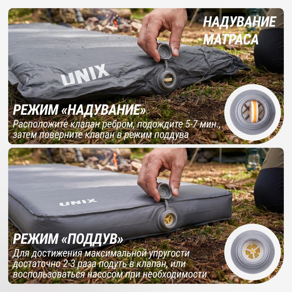 Матрас самонадувающийся UNIX Camp 195х80х10 см серый