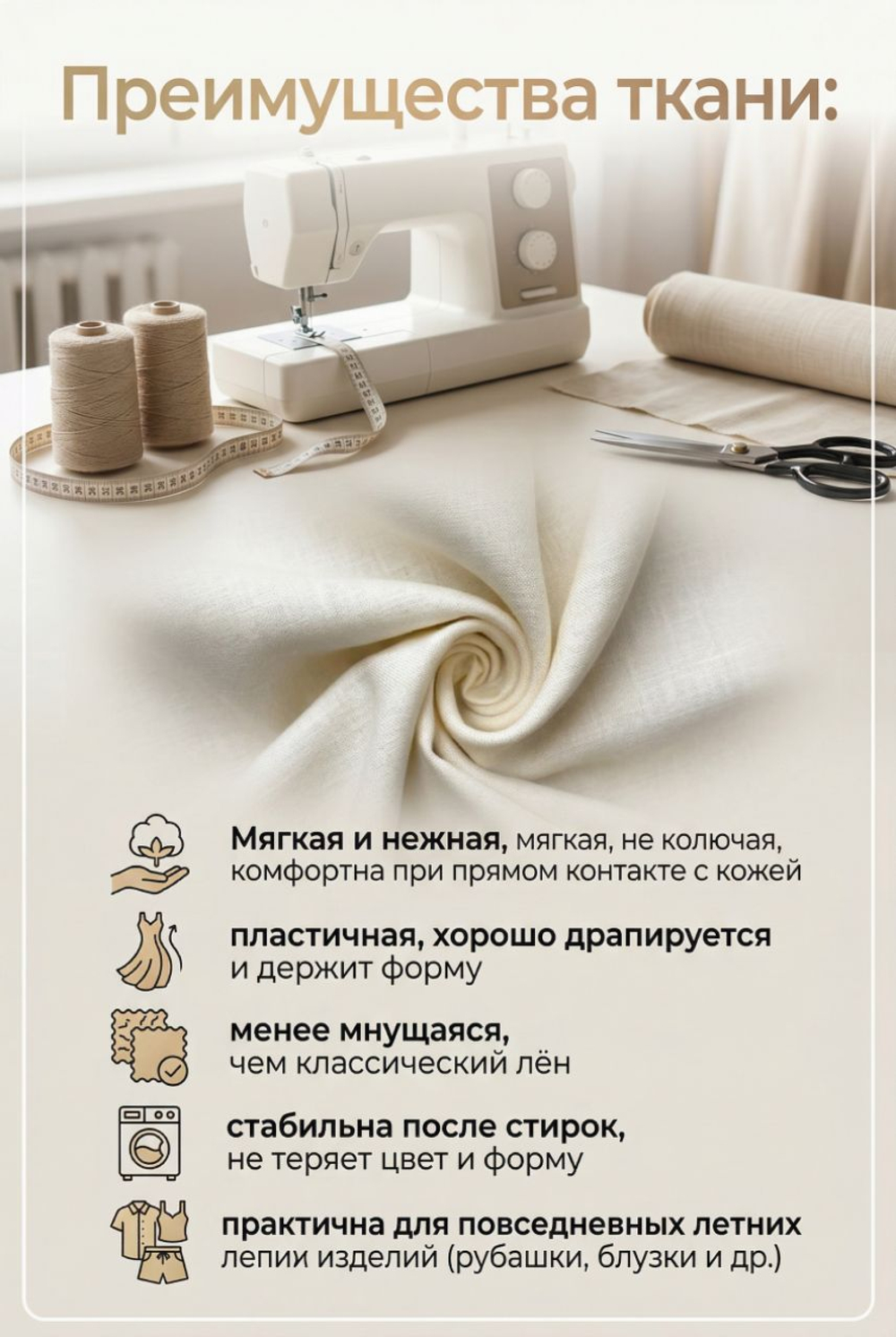 Ткань льняная с вискозой Сливки