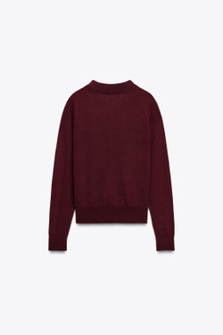 ZARA ОДНОТОННЫЙ ТРИКОТАЖНЫЙ СВИТЕР ПОЛО, БУРГУНДИ