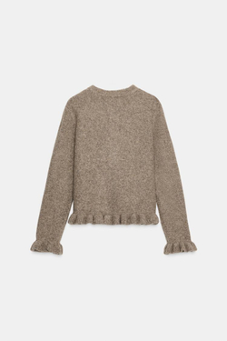 ZARA КАРДИГАН С ВОЛАНАМИ, СЕРО-КОРИЧНЕВЫЙ