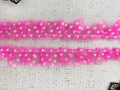 Тесьма текстиль капрон рюш, ш. 1,5 см., розовый неон