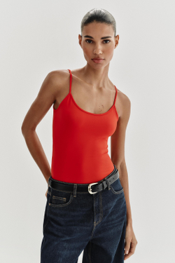 ZARA ТОП ИЗ ПОЛИАМИДА НА ТОНКИХ БРЕТЕЛЯХ, ЯРКО-КРАСНЫЙ