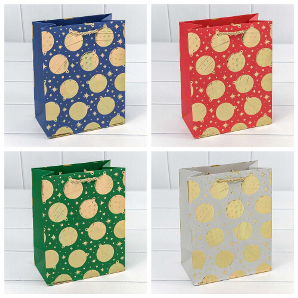 Пакет подарочный 18 х 23 х 10 см Набор 4 шт "Золотые шары" с тиснением (Микс)