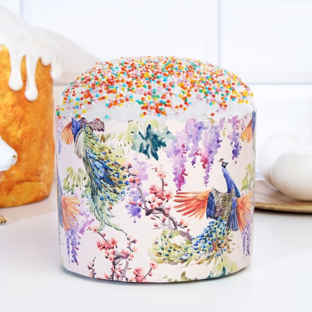 Форма бумажная для кулича "Павлины" (300 гр, 110/85 мм) 136шт/туб