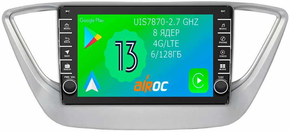 Магнитола для Hyundai Solaris 2 2017-2022, Solaris HS 2024+ - Airoc AB-2011 (кнопки и крутилки), Android 13, TS20, 6/128Гб, SIM-слот, CarPlay