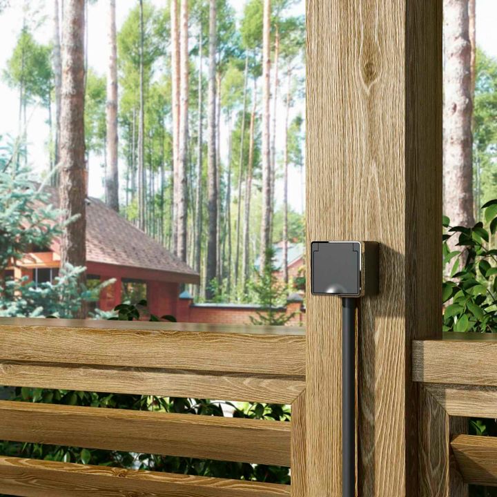Розетка влагозащищенная с заземлением, с защитной крышкой и шторками Werkel Gallant черный/хром W5071235 4690389164637
