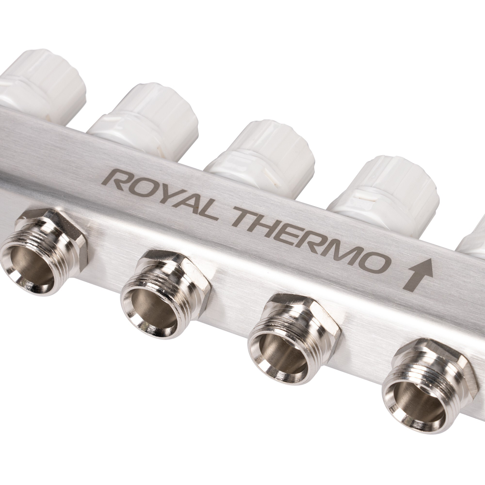 Коллектор Royal Thermo нерж. в сборе с расходомерами 1quot; ВР-3/4quot; НР с автомат. воздухоотвод-ми 8 вых.