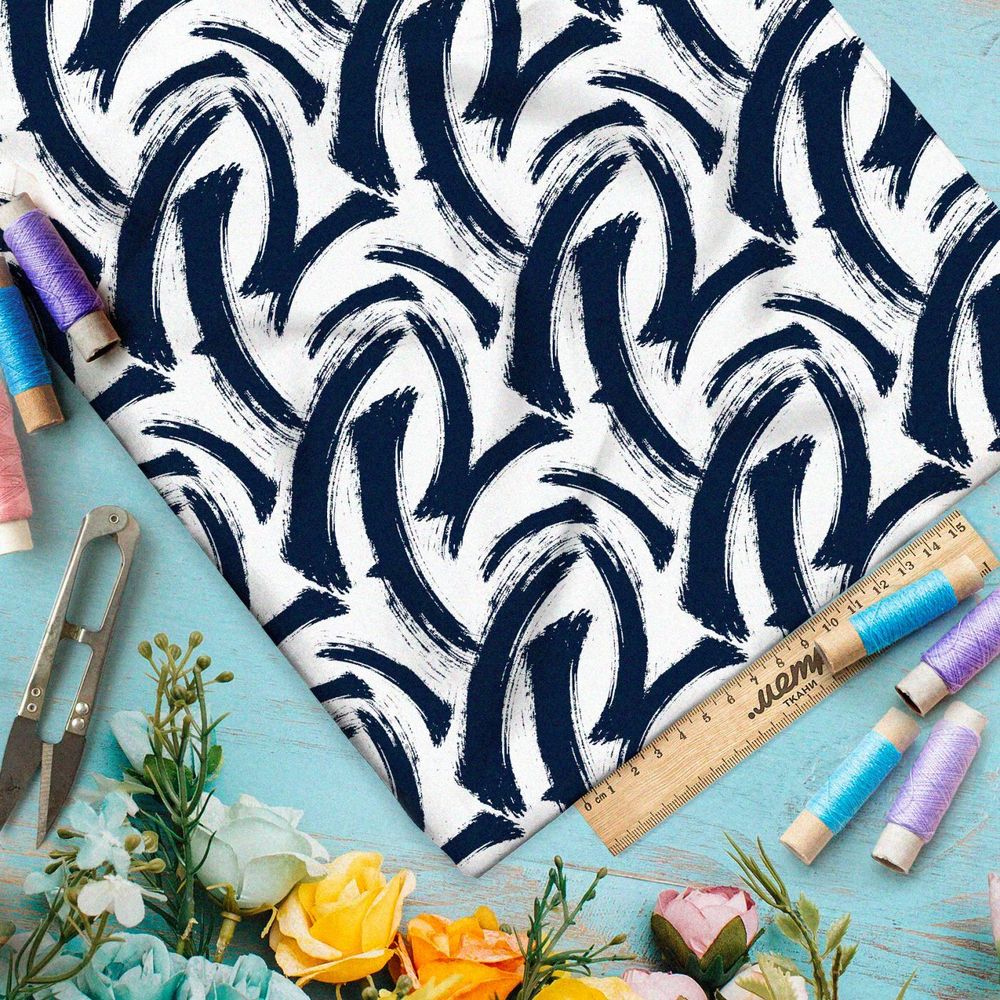 Ткань премиум сатин синие мазки