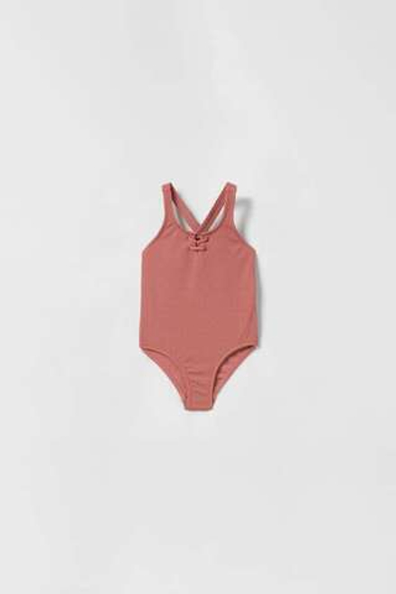 ZARA BABY/ КУПАЛЬНИК ИЗ РЕЛЬЕФНОЙ ТКАНИ СО ШНУРОВКОЙ, ТЕРРАКОТОВЫЙ