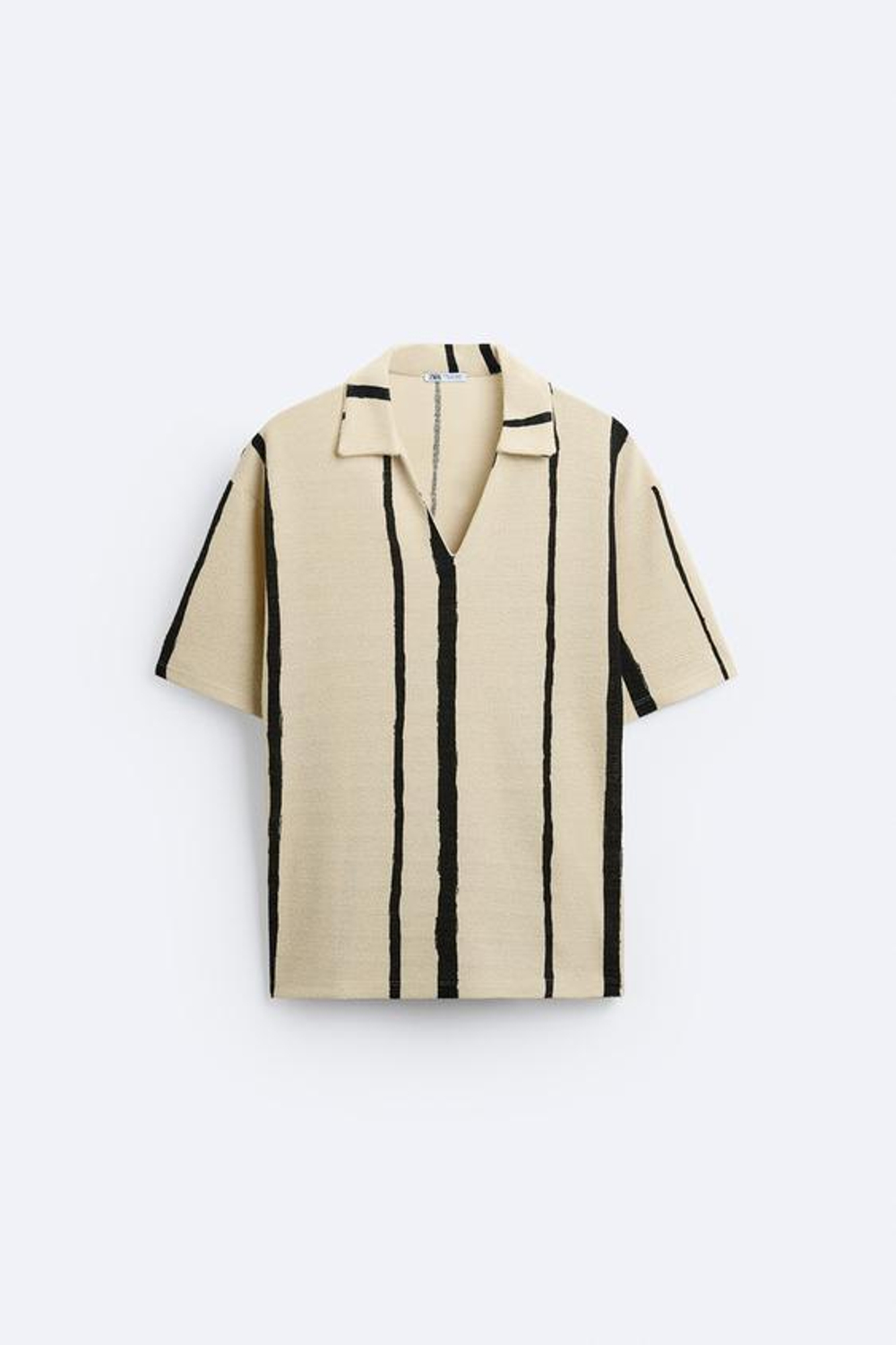 ZARA ПОЛО ИЗ РЕЛЬЕФНОЙ ТКАНИ В ПОЛОСКУ, ЭКРЮ