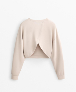 Oysho Толстовка укороченная с перекрещивающейся спинкой и модалом, серо-бежевый