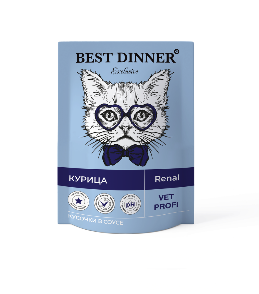 Паучи Best Dinner Exclusive Vet Profi Renal для взрослых кошек для профилактики заболевания почек Курица 24*85 г