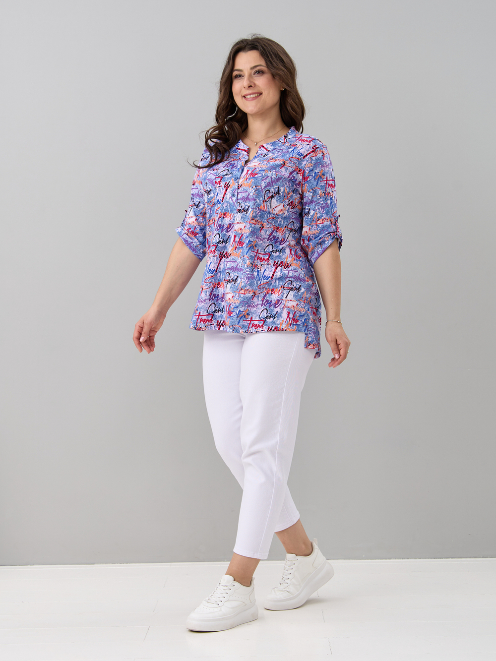Блузка БЛ-131/джинса-надписисиреневые