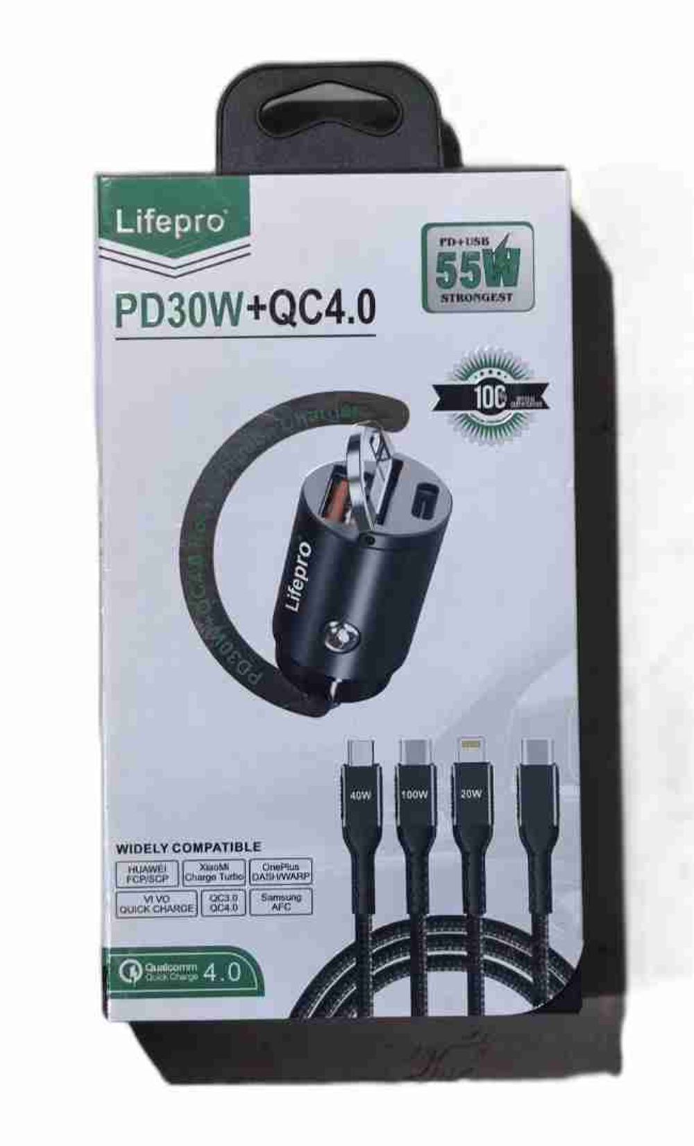 Автомобильное зарядное устройство Lifepro, PD30W+QC4.0 (55W), c кабелем в комплекте (за комплект)